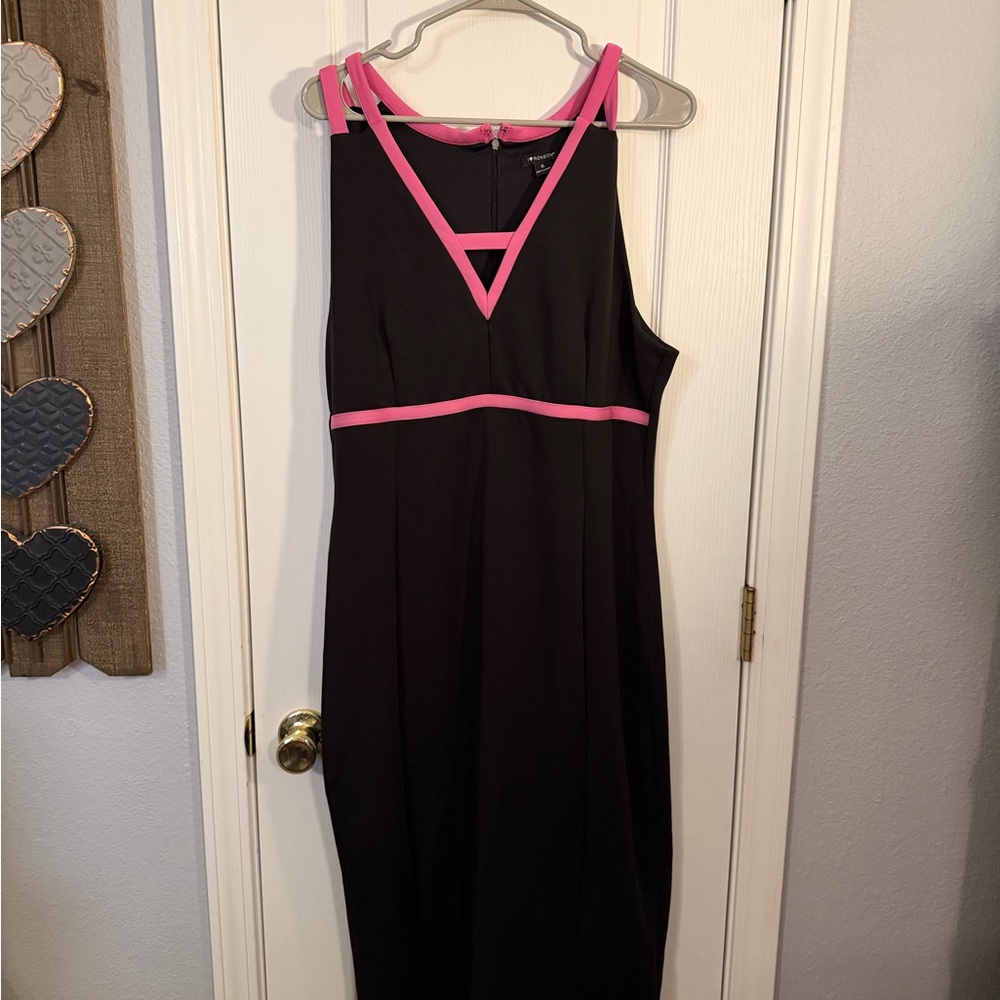 Chic Black Midi Dress with Pink Highlights